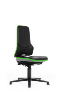 Bimos Neon Series Black Vinyl Upholstery with green flex strip black aluminum base ergonomic chair available through PVI Products