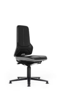 Bimos Neon Series Black Vinyl Upholstery with grey flex strip black aluminum base ergonomic chair available through PVI Products