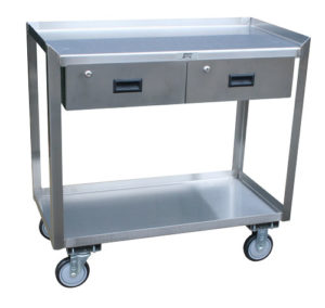 Stainless steel stationary cabinet 2-drawer 2-shelf available through PVI Products