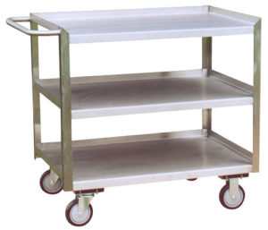 Stainless Steel Service Carts with 3 Shelves Standard Handle and One Side -Right- Lips Flush available through PVI Products