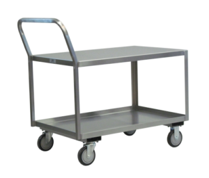 Stainless Steel 2 Shelf Low Profile Service Carts with Raised Offset Handle available through PVI Products